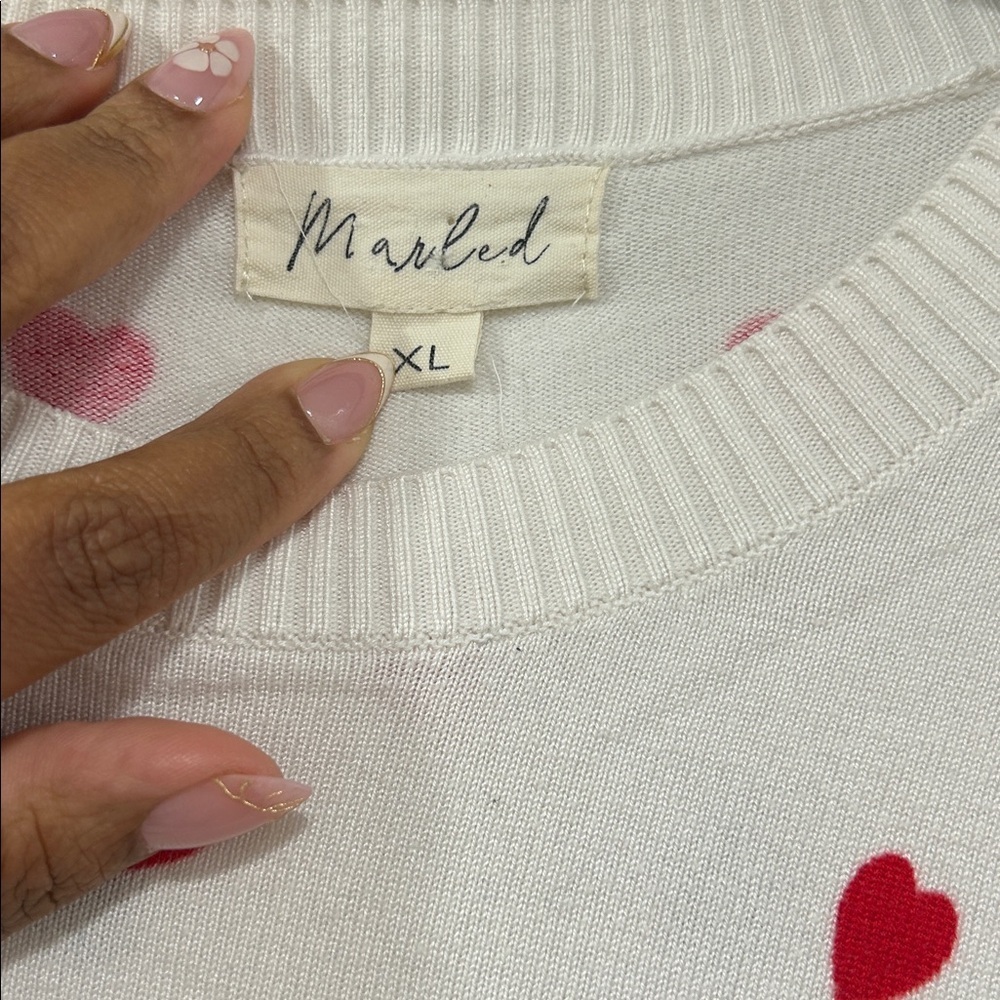Marled White Sweater with Red and Black Hearts - Picture 2 of 7